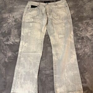 AKOO No Rivals Mens 38 Bleach Splatter Marbled Light Wash Straight Denim Jeans